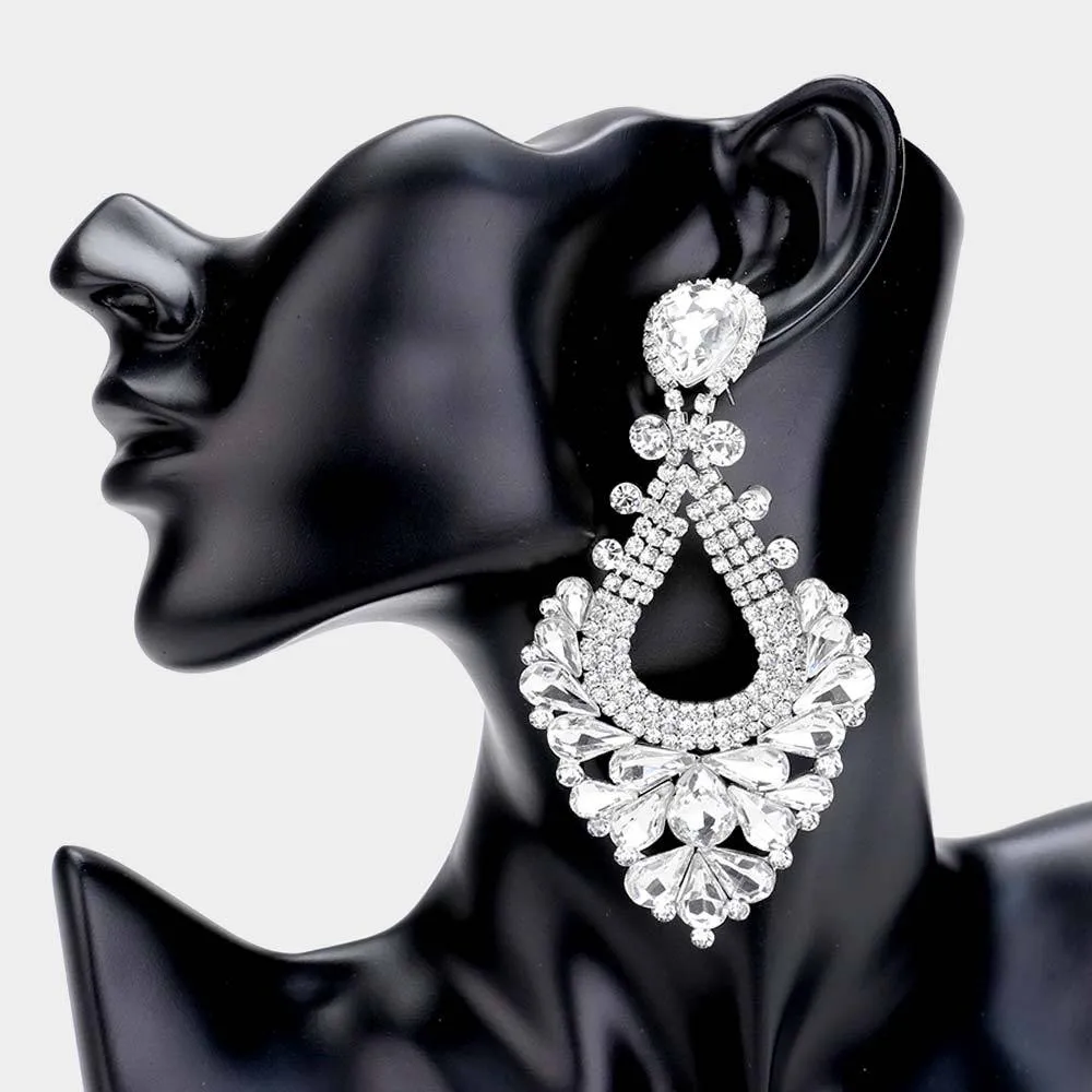 Large Clear Crystal Statement Pageant Earrings  | 476302