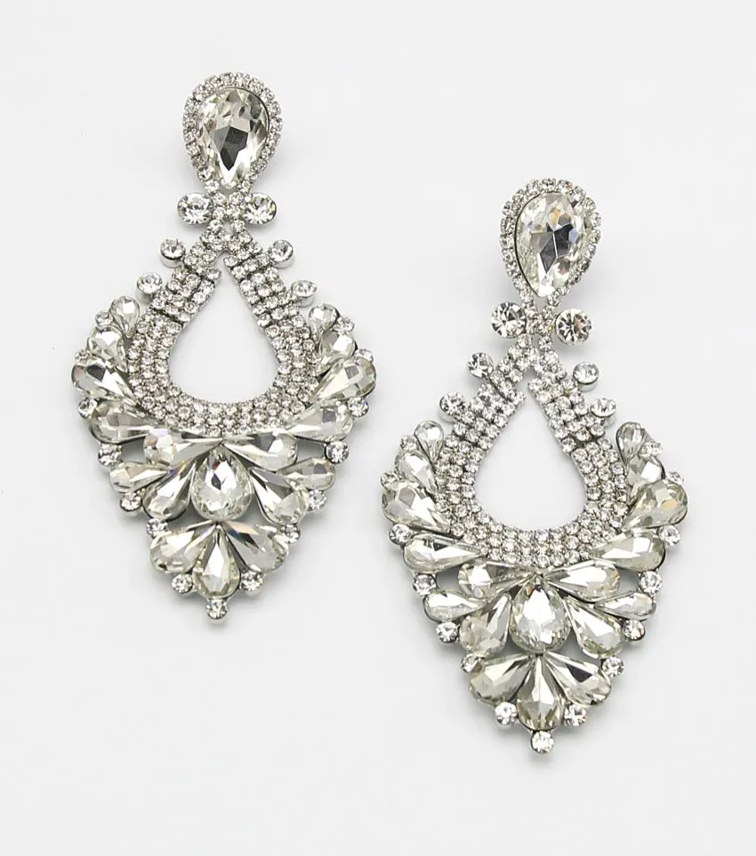 Large Clear Crystal Statement Pageant Earrings  | 476302