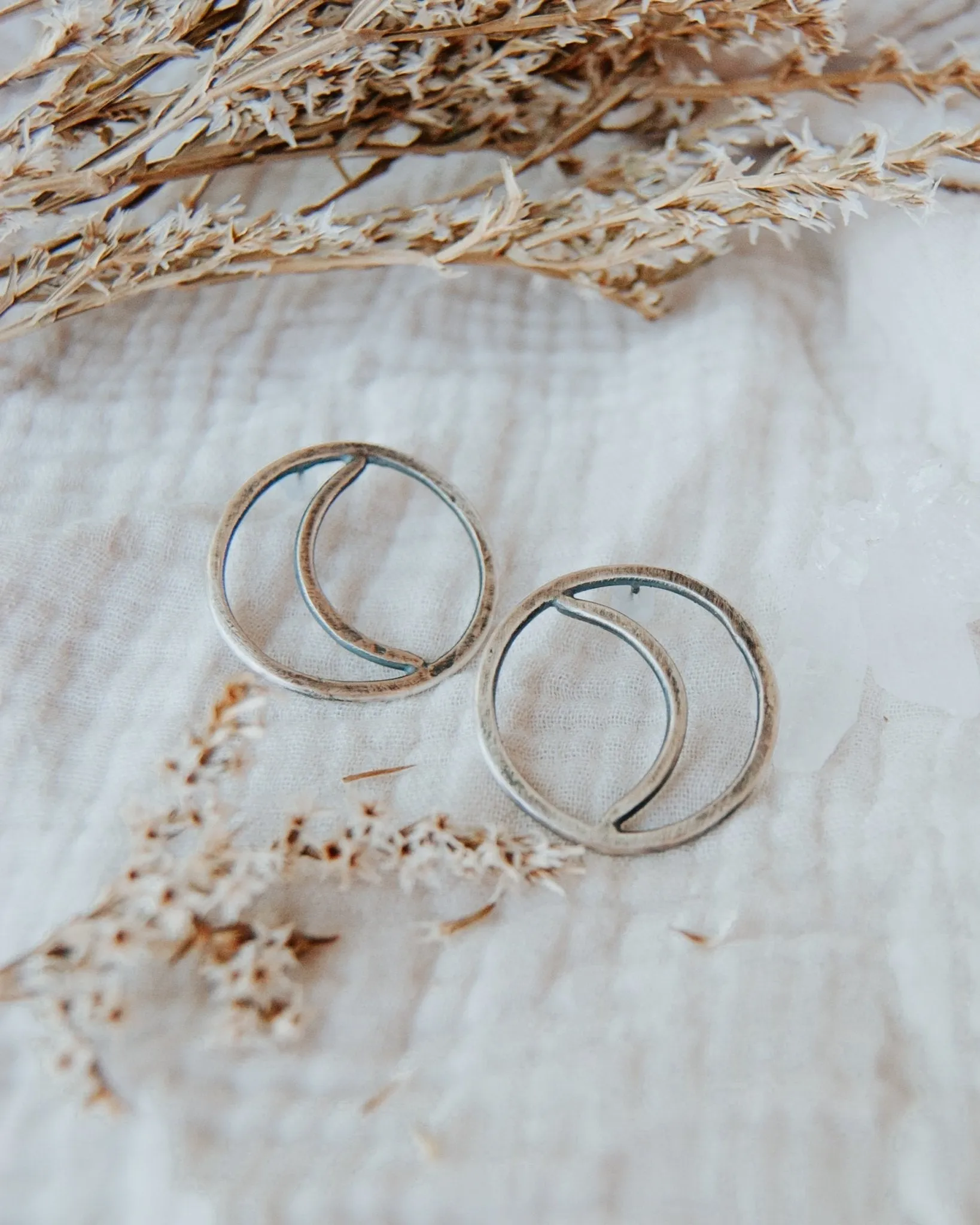 Large Quarter Moon Statement Stud Earrings
