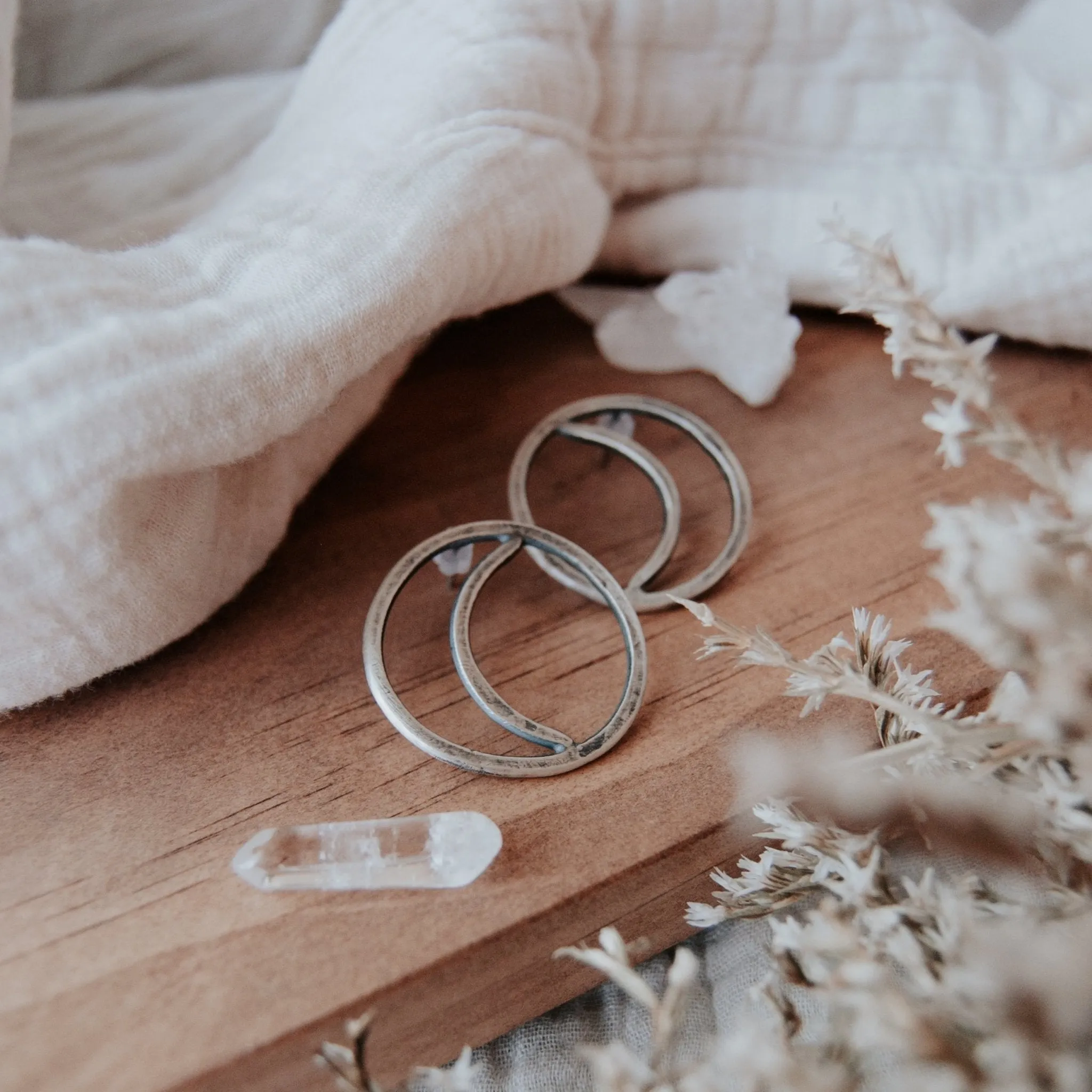 Large Quarter Moon Statement Stud Earrings