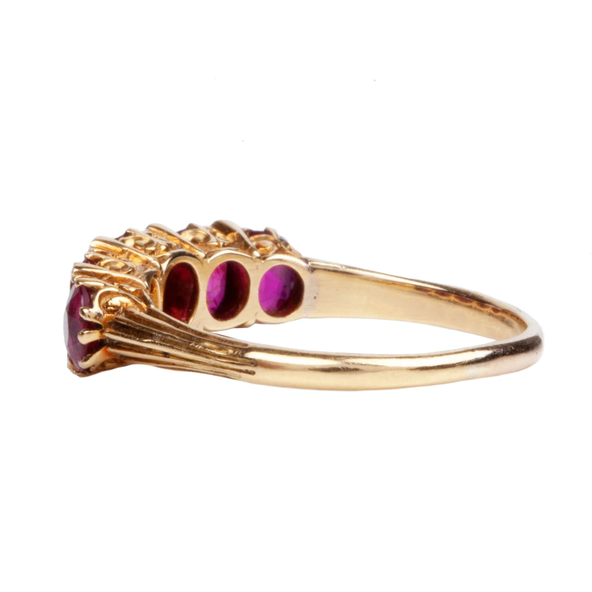 Late Victorian Era Five Stone Ruby and DIamond Ring