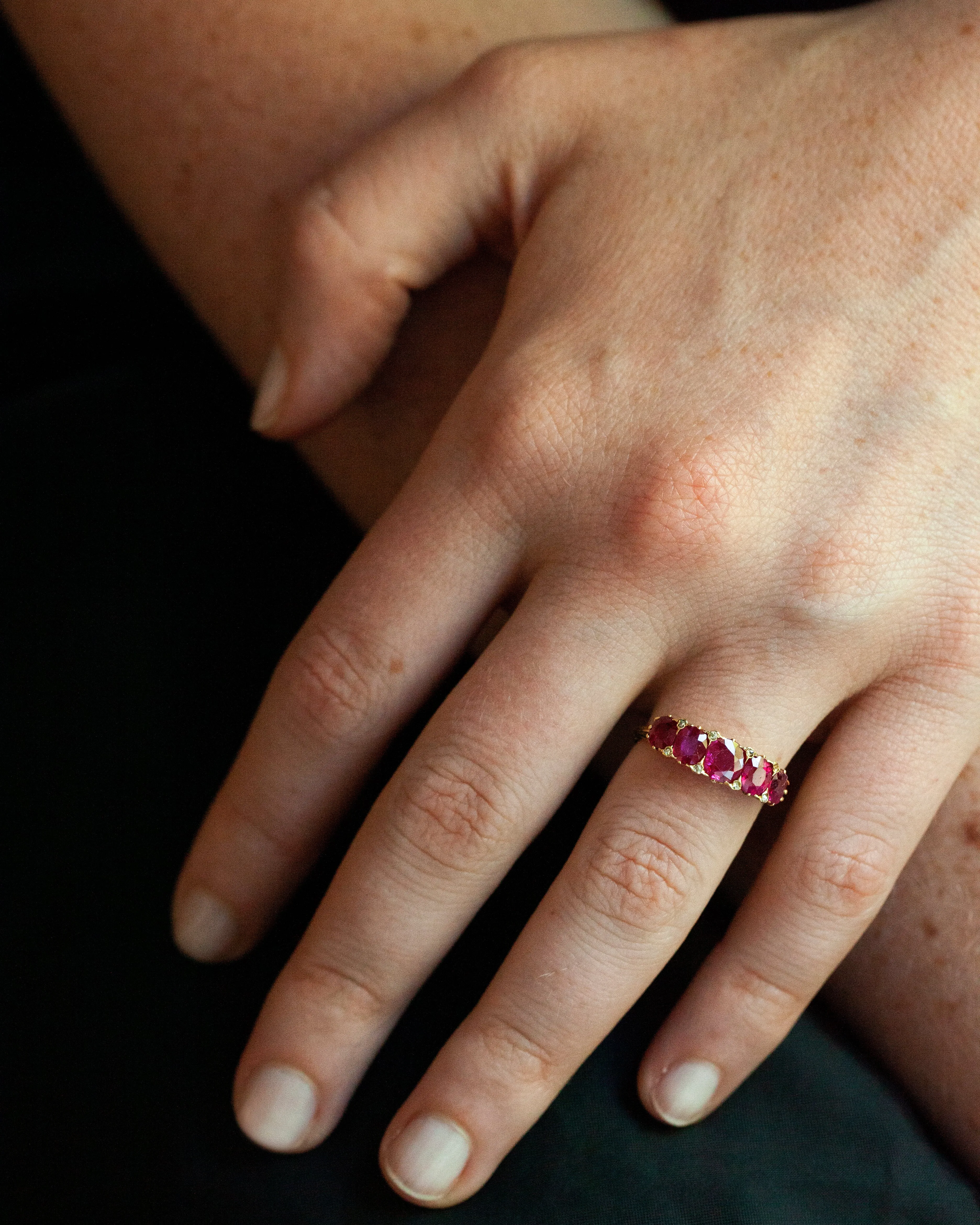 Late Victorian Era Five Stone Ruby and DIamond Ring