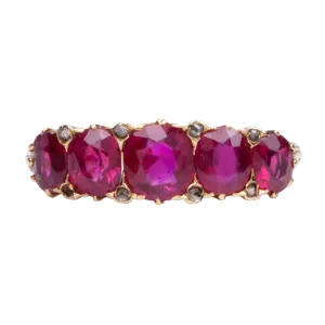 Late Victorian Era Five Stone Ruby and DIamond Ring