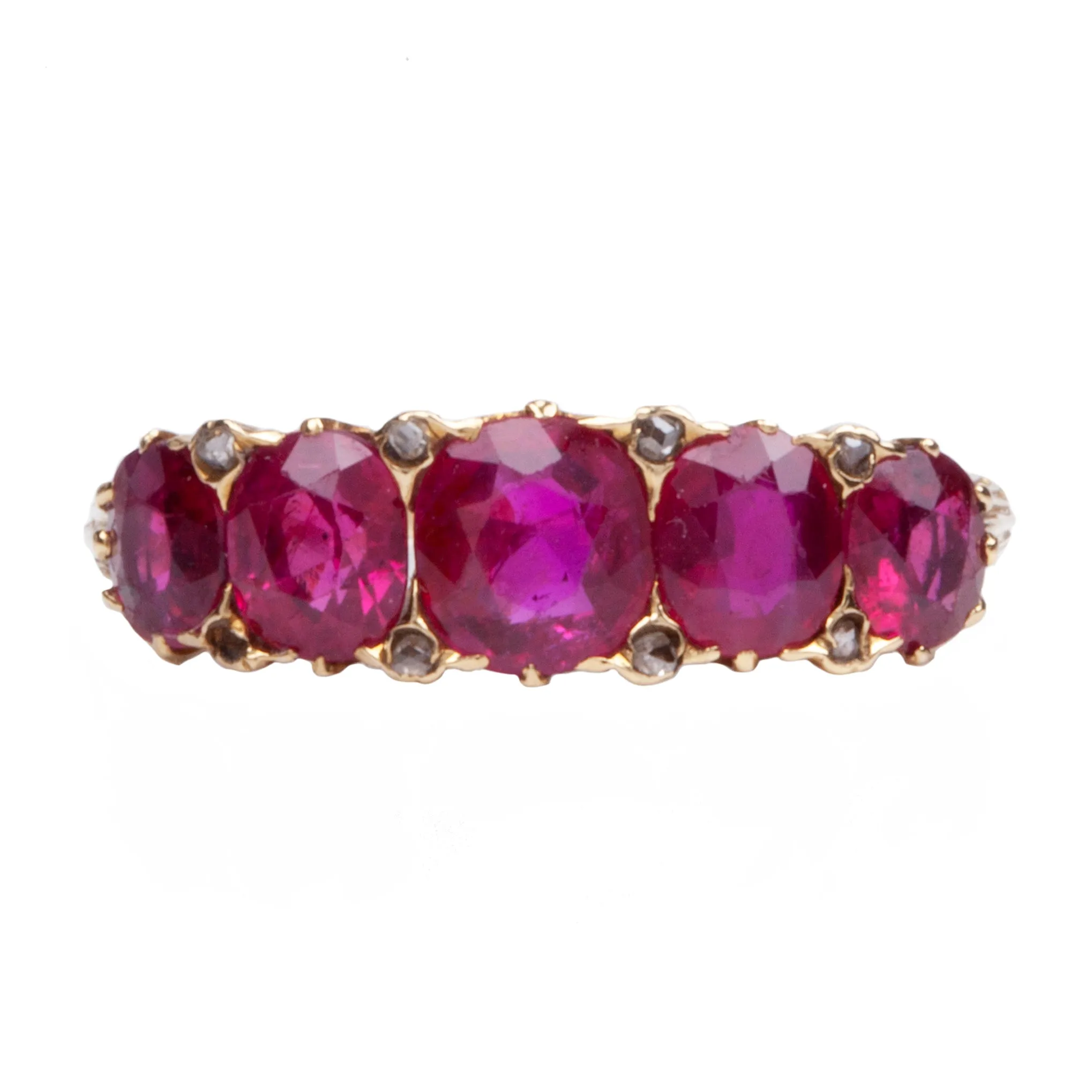 Late Victorian Era Five Stone Ruby and DIamond Ring