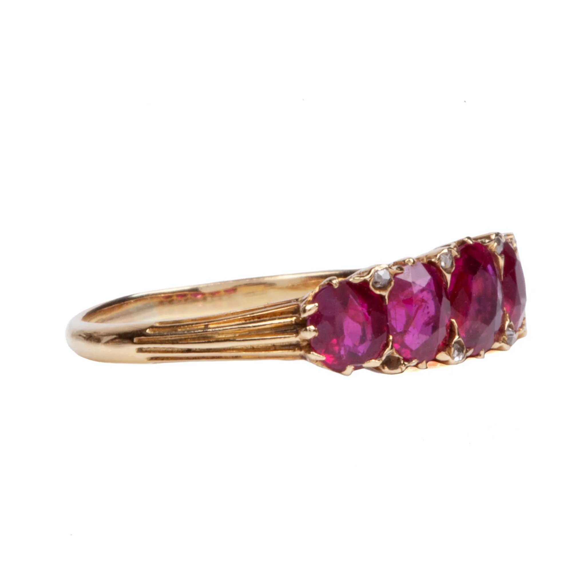 Late Victorian Era Five Stone Ruby and DIamond Ring