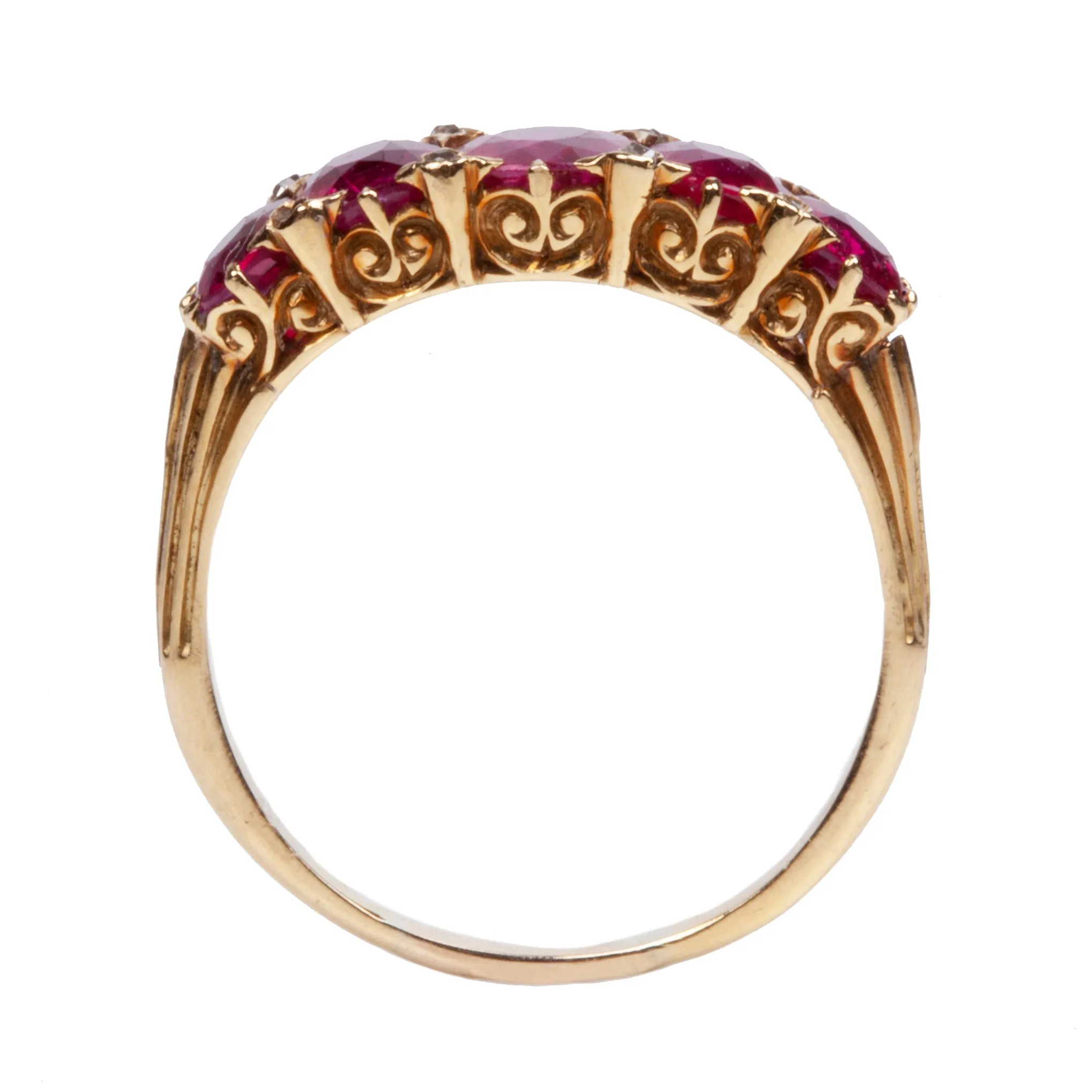 Late Victorian Era Five Stone Ruby and DIamond Ring