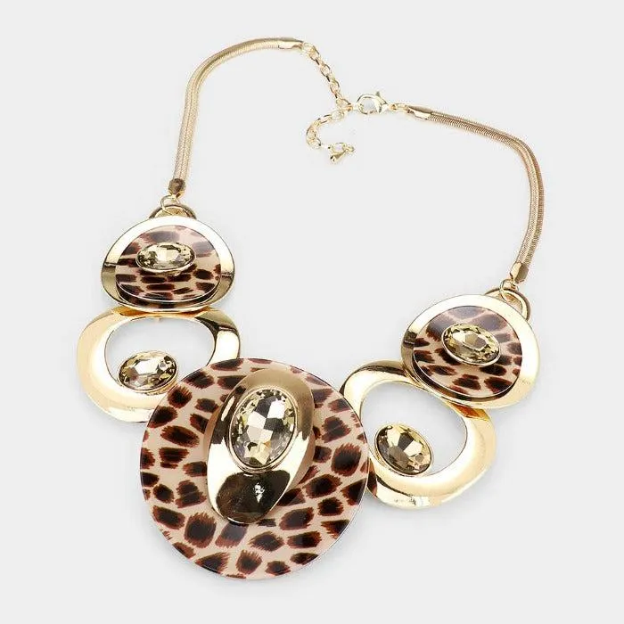 Leopard Acetate Glass Stone Statement Necklace Set