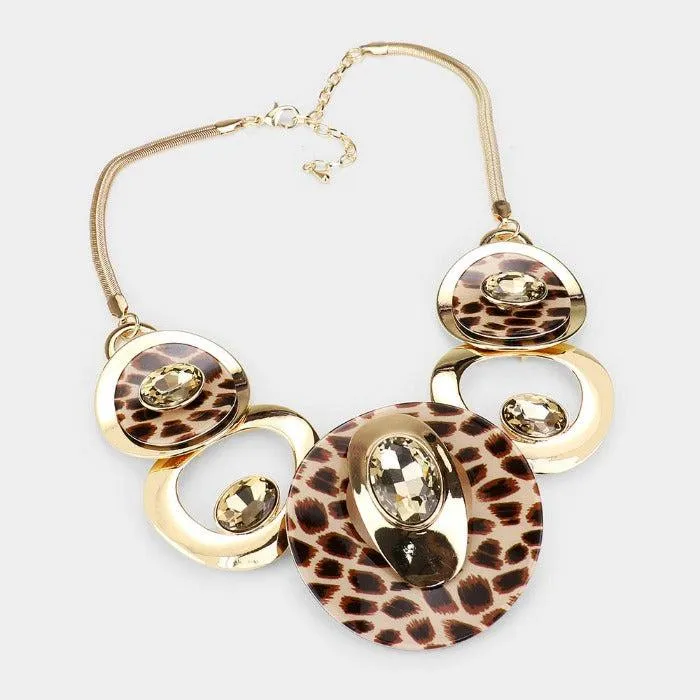 Leopard Acetate Glass Stone Statement Necklace Set