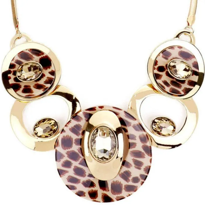 Leopard Acetate Glass Stone Statement Necklace Set