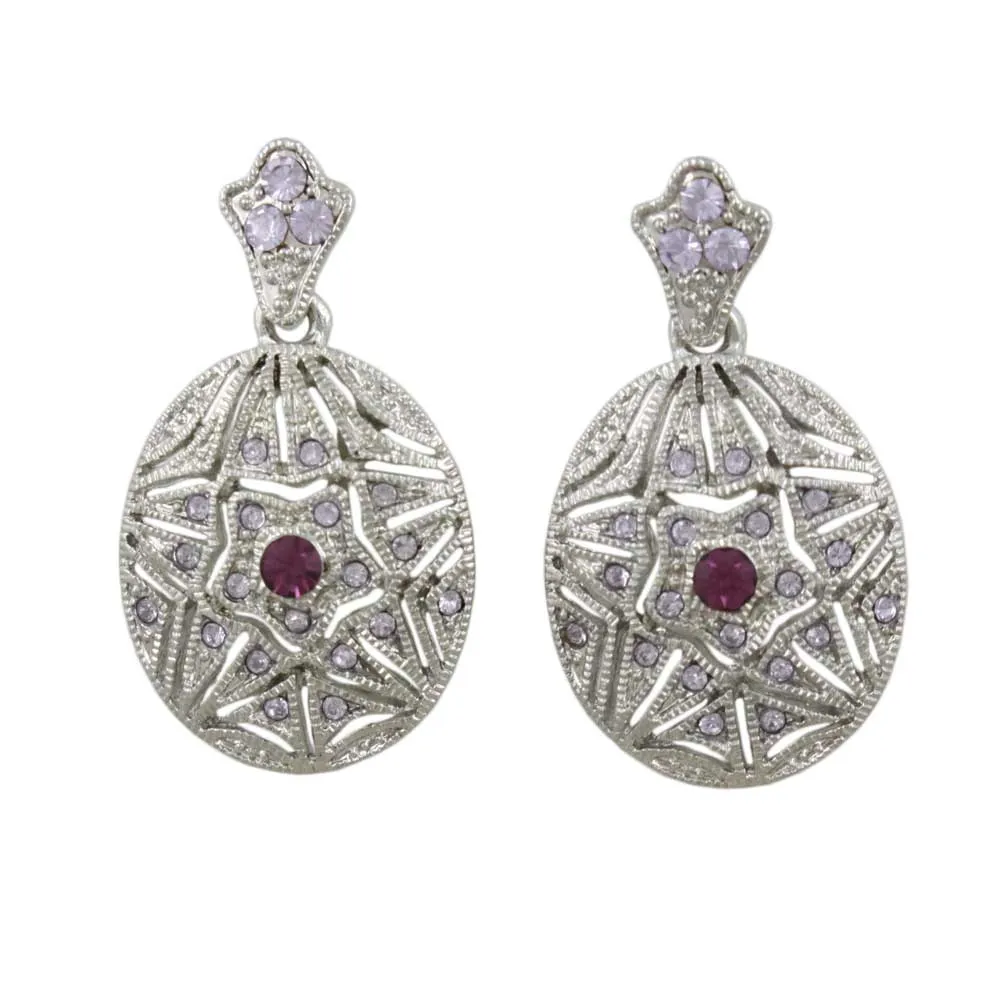 Light and Dark Purple Crystal Textured Oval Earring - REC829