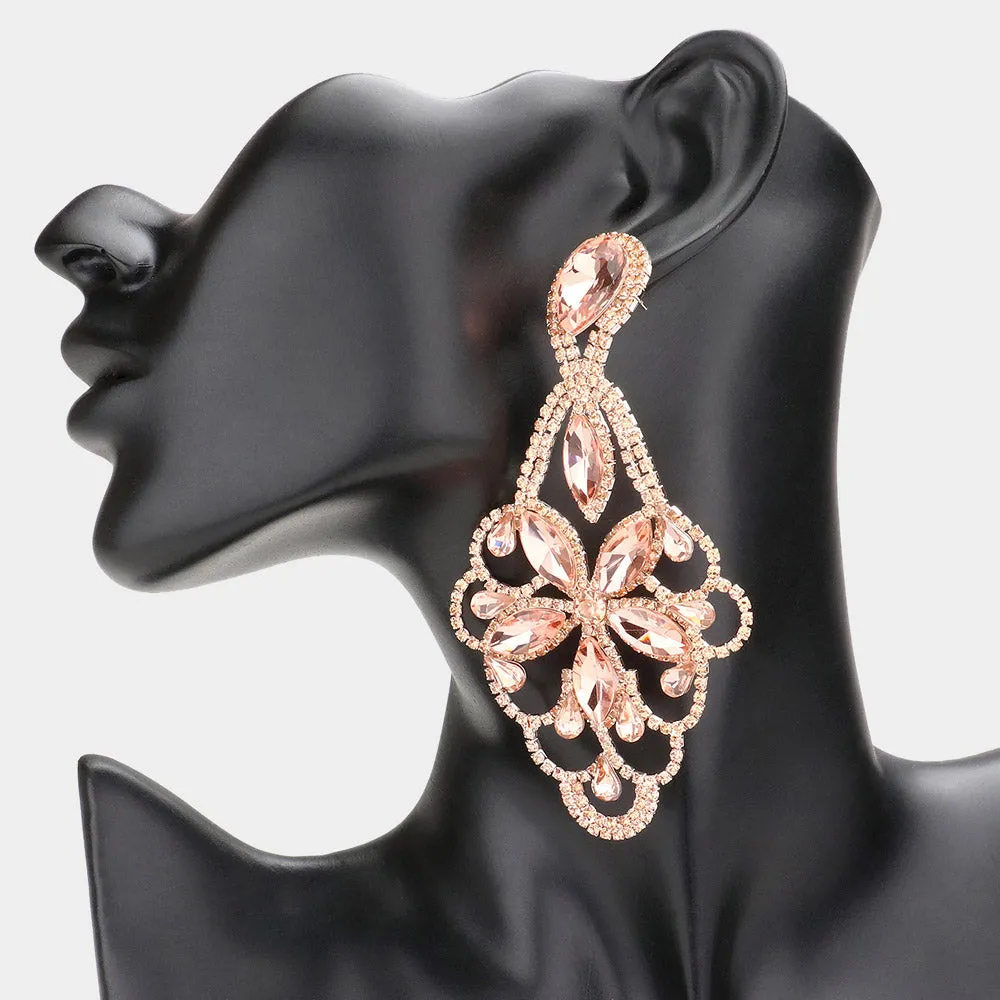 Lightweight Peach Crystal Marquise Teardrop Pageant Earrings  | Prom Earrings |  577811