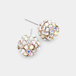 Little Girls AB Crystal Disco Ball Stud Earrings on Gold | 448301