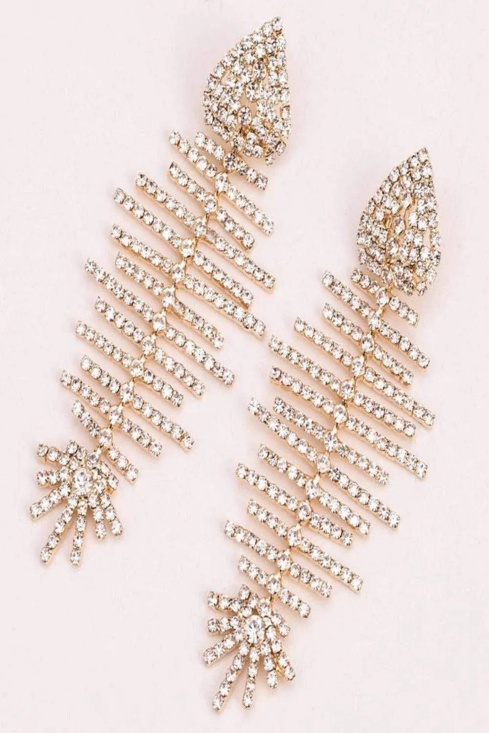 Long Bone Rhinestone Statement Drop Earrings