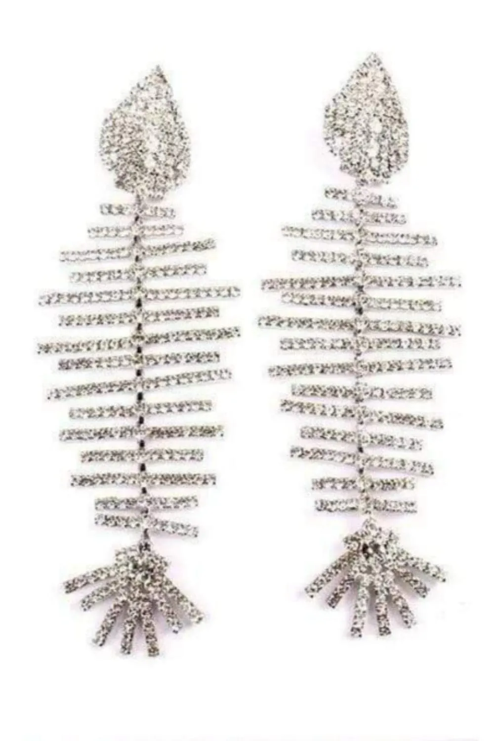 Long Bone Rhinestone Statement Drop Earrings