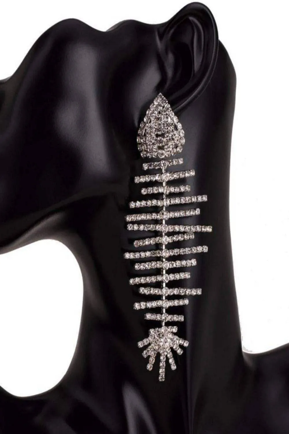 Long Bone Rhinestone Statement Drop Earrings