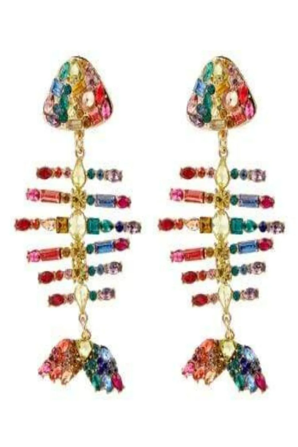 Long Bone Rhinestone Statement Drop Earrings