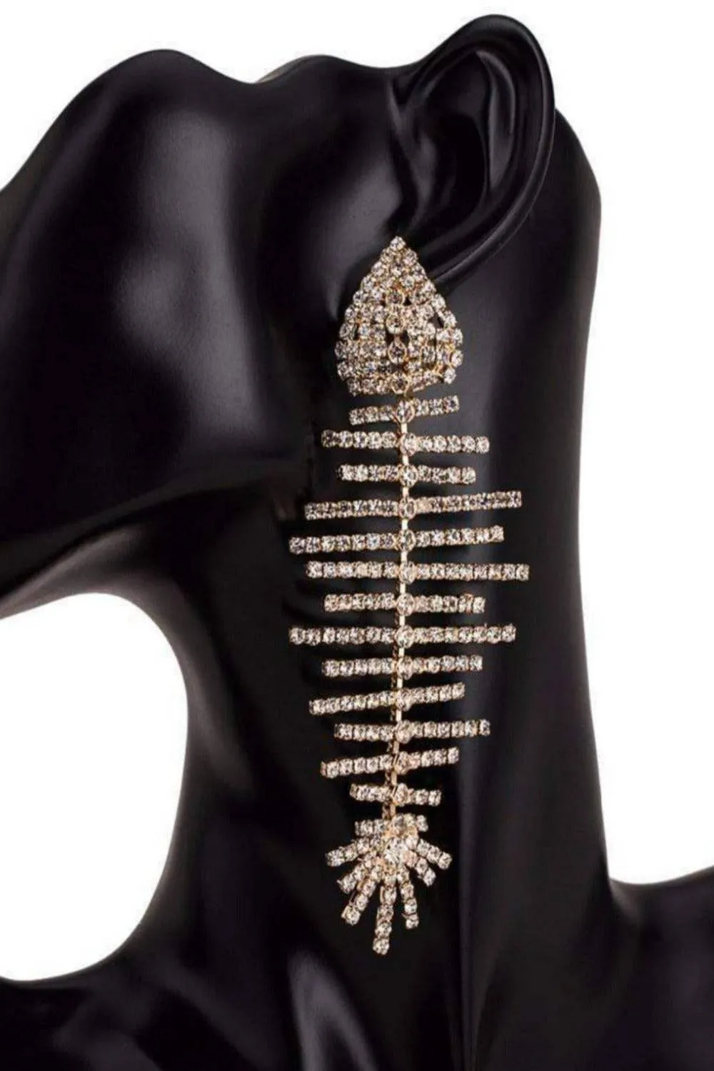 Long Bone Rhinestone Statement Drop Earrings