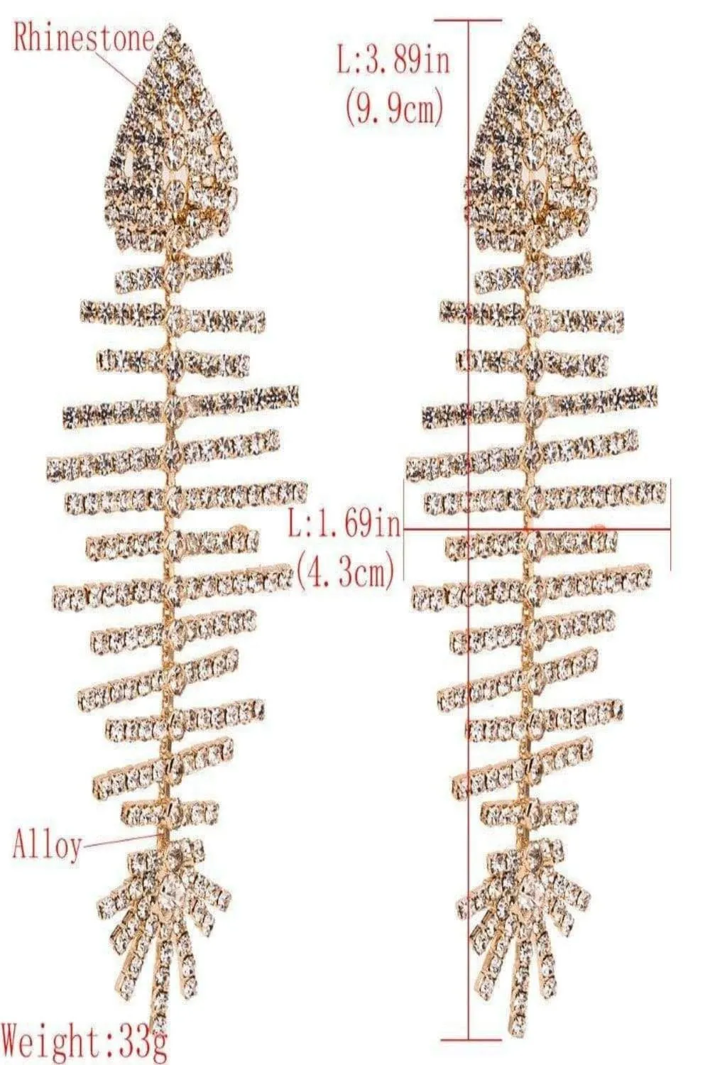 Long Bone Rhinestone Statement Drop Earrings