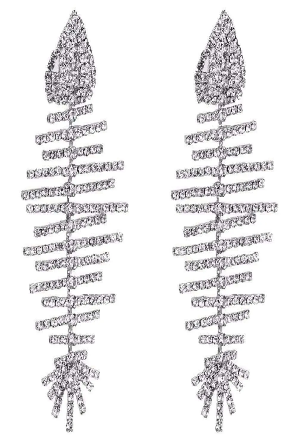 Long Bone Rhinestone Statement Drop Earrings