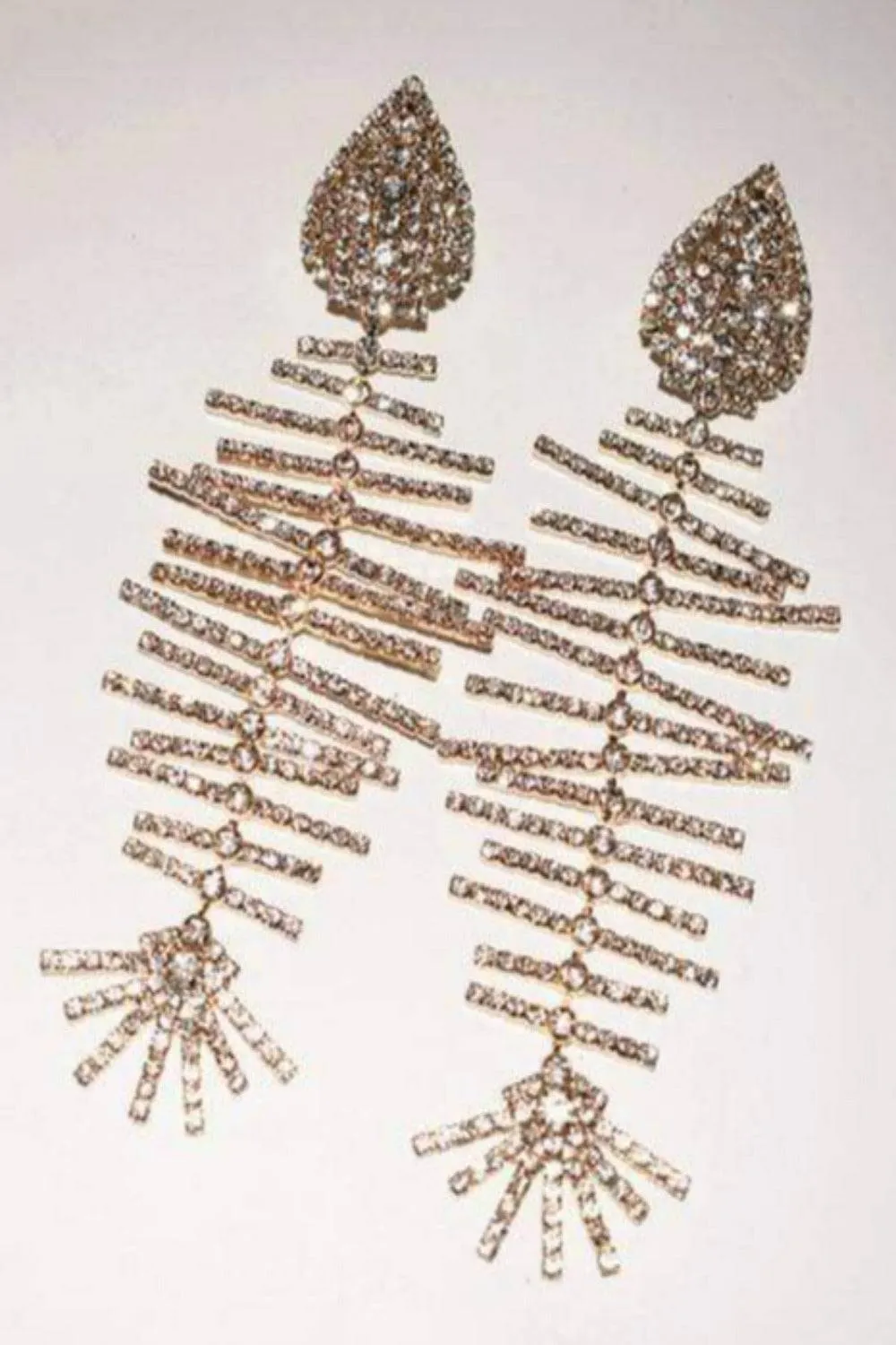 Long Bone Rhinestone Statement Drop Earrings