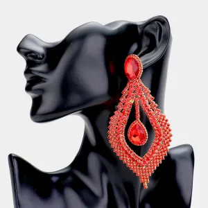 Long Red Crystal Chandelier Pageant Earrings | 448596