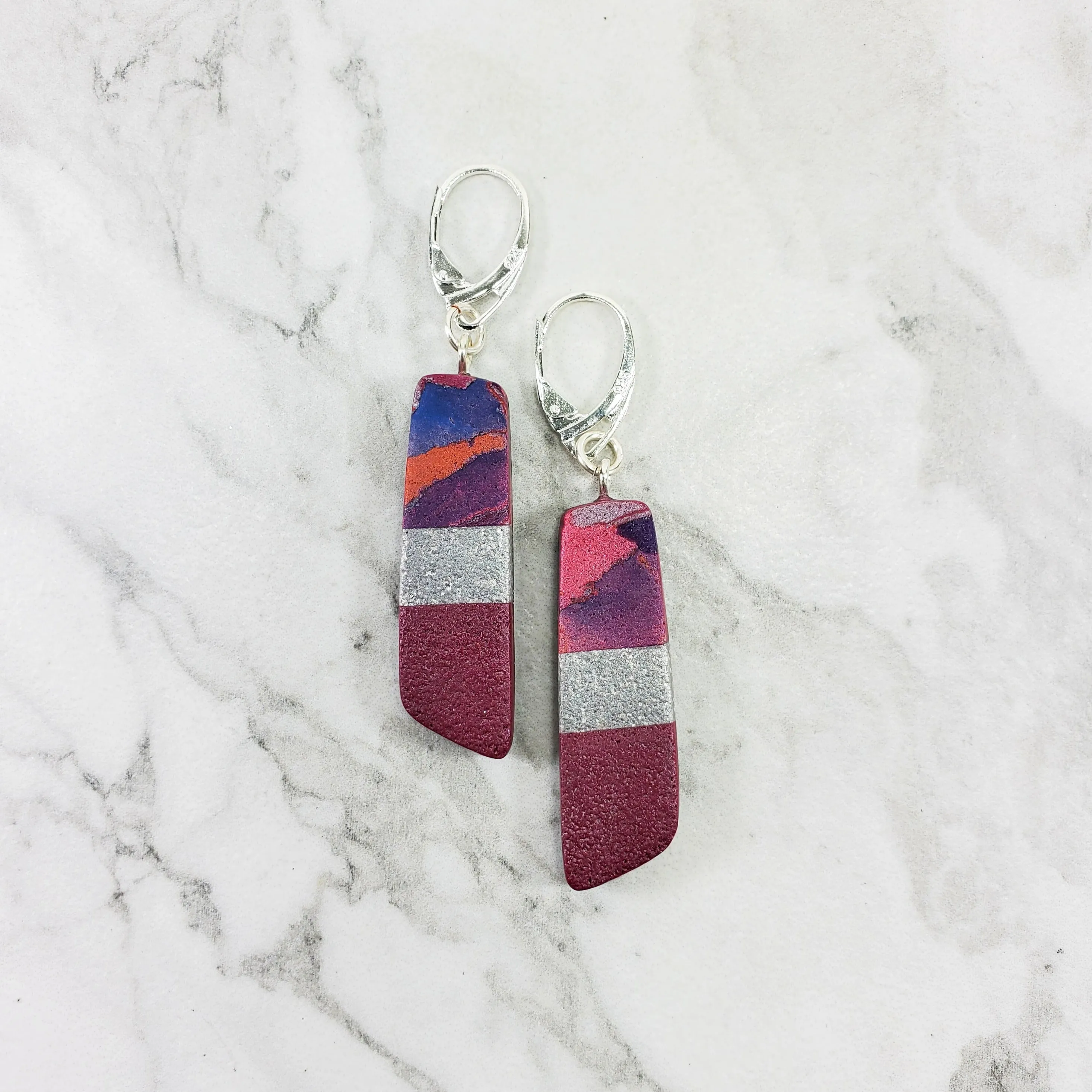 Long Strip Dangle Earrings - Marbled - Viva Magenta