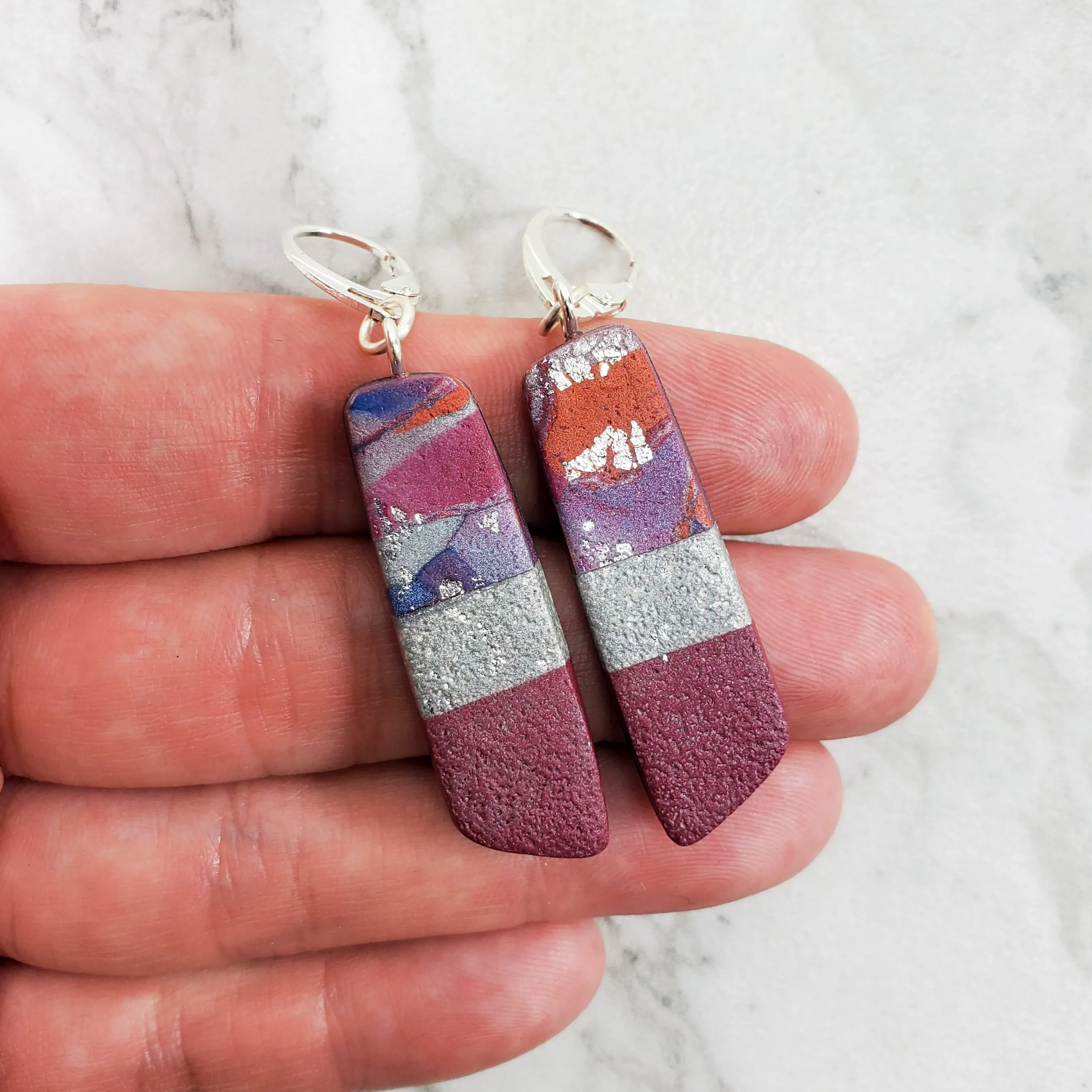 Long Strip Dangle Earrings - Marbled - Viva Magenta