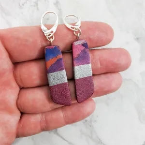 Long Strip Dangle Earrings - Marbled - Viva Magenta