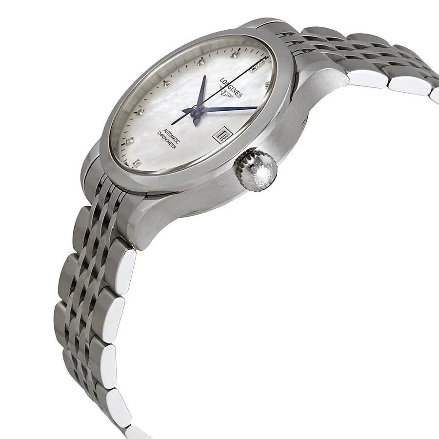 Longines Record Automatic Chronometer Diamond White Mother of Pearl Dial Ladies Watch L2.321.4.87.6
