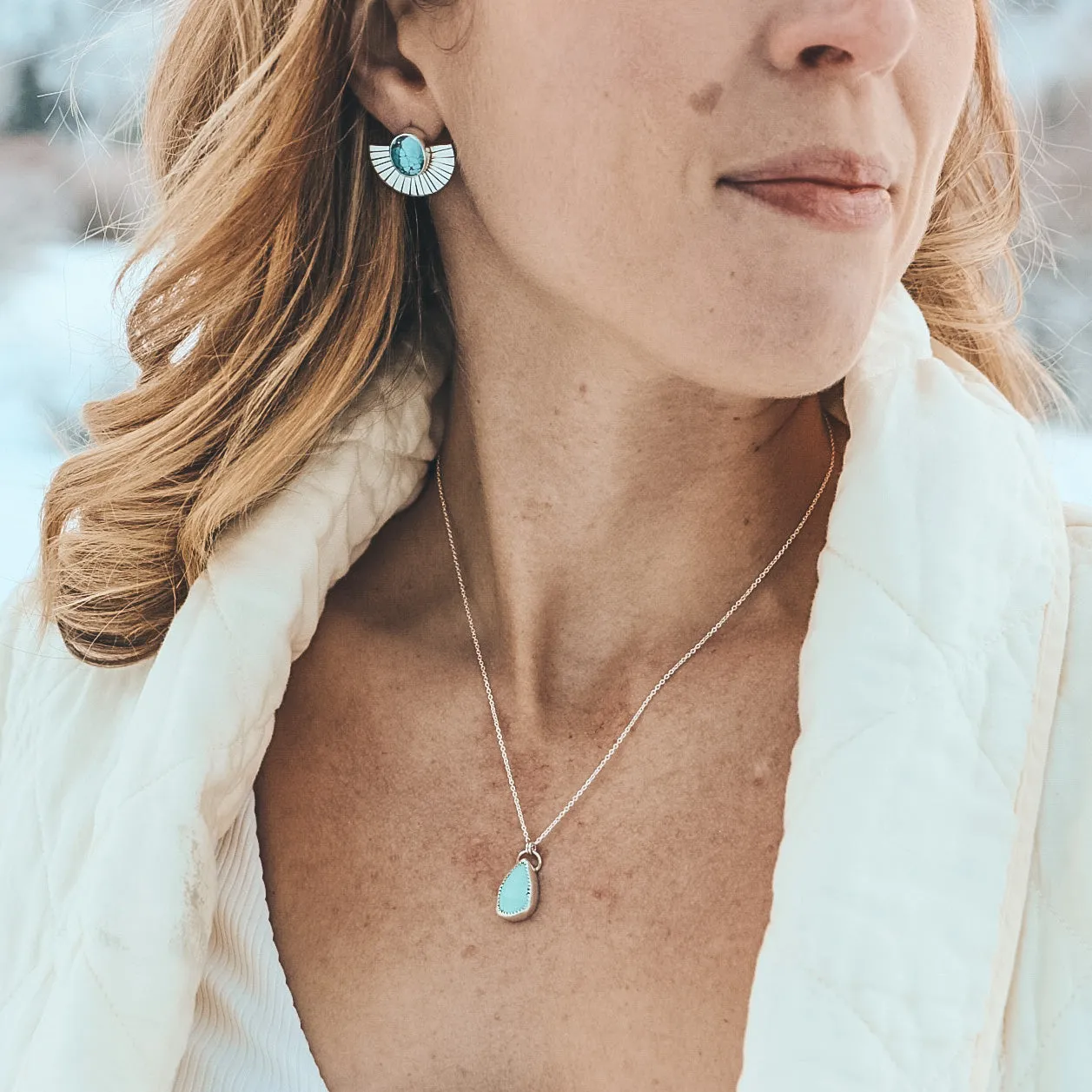 Ma'anshan Turquoise Statement Fan Studs #1