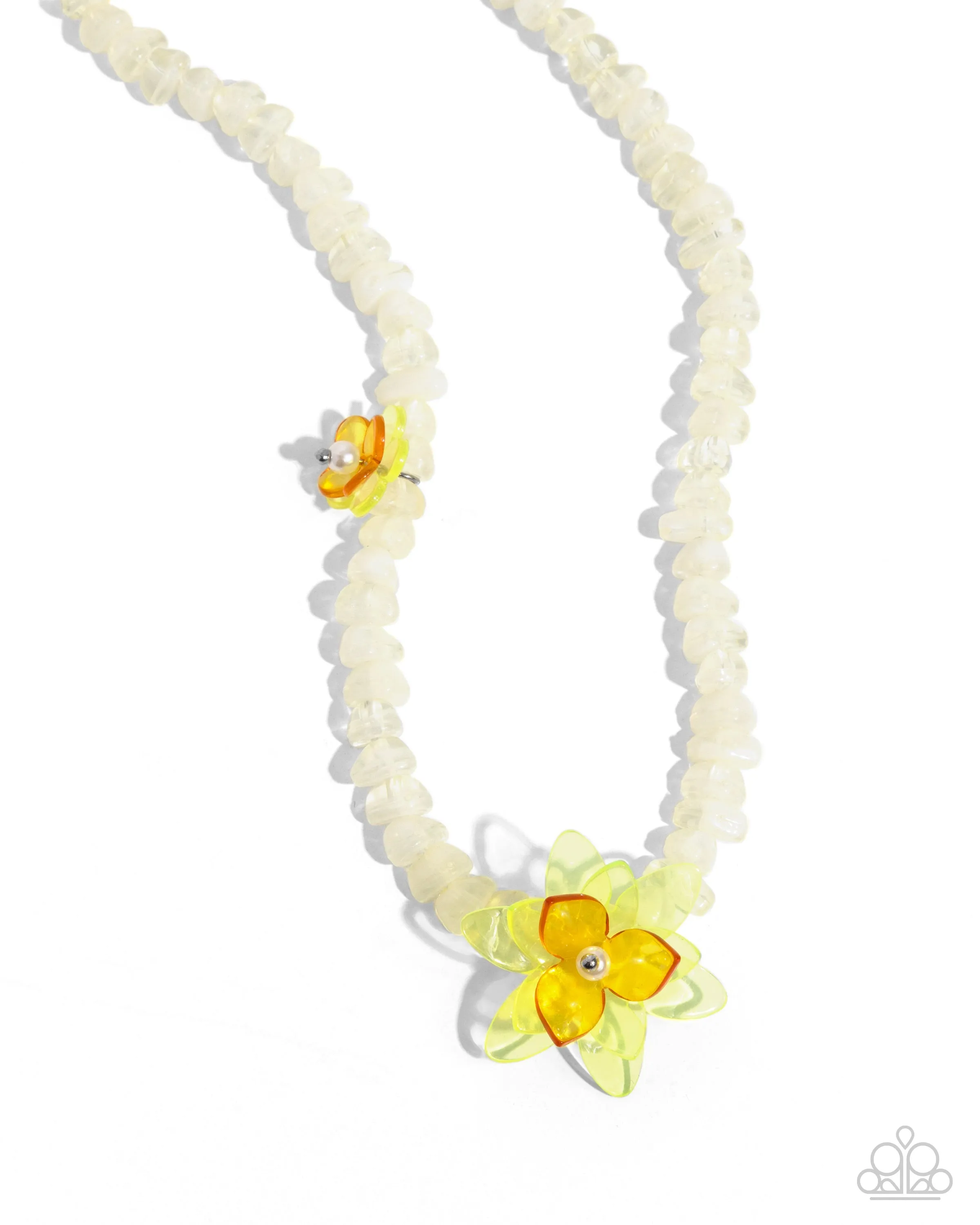 Malibu Master - Yellow - Beaded Flower White Pearl Center Paparazzi Short Necklace
