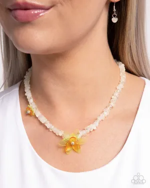 Malibu Master - Yellow - Beaded Flower White Pearl Center Paparazzi Short Necklace