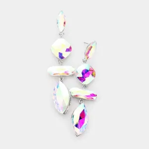 Marquise Abalone Crystal Drop Silver Evening Earrings