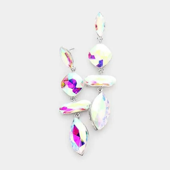 Marquise Abalone Crystal Drop Silver Evening Earrings
