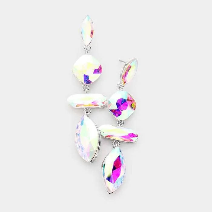 Marquise Abalone Crystal Drop Silver Evening Earrings