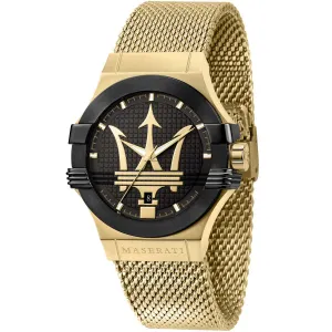 Maserati Potenza Gold Mesh Braselet Black Dial Quartz Watch for Gents - R8853108006