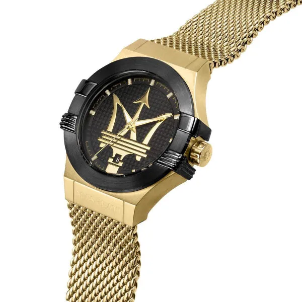 Maserati Potenza Gold Mesh Braselet Black Dial Quartz Watch for Gents - R8853108006