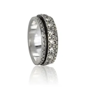 Meditation Ring Halo Sterling Silver CZ Spinning Band