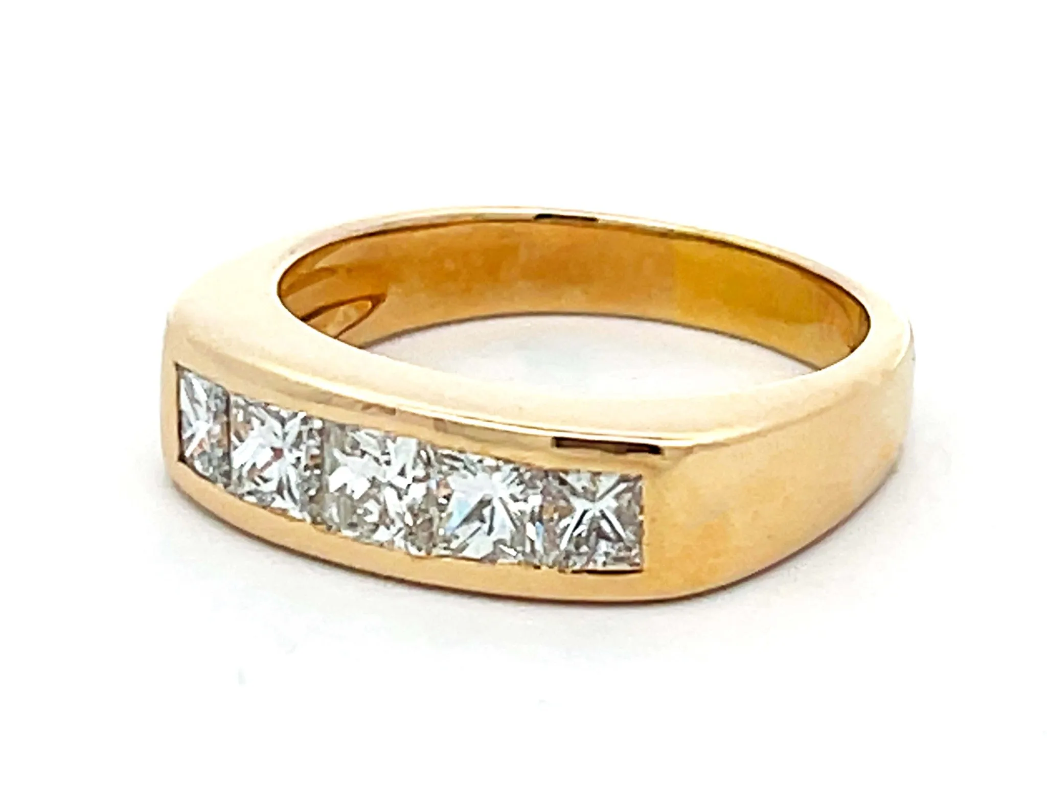 Mens 2 Carat 5 Princess Cut Diamond Band Ring in 14k Yellow Gold