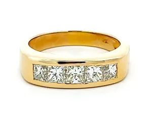 Mens 2 Carat 5 Princess Cut Diamond Band Ring in 14k Yellow Gold