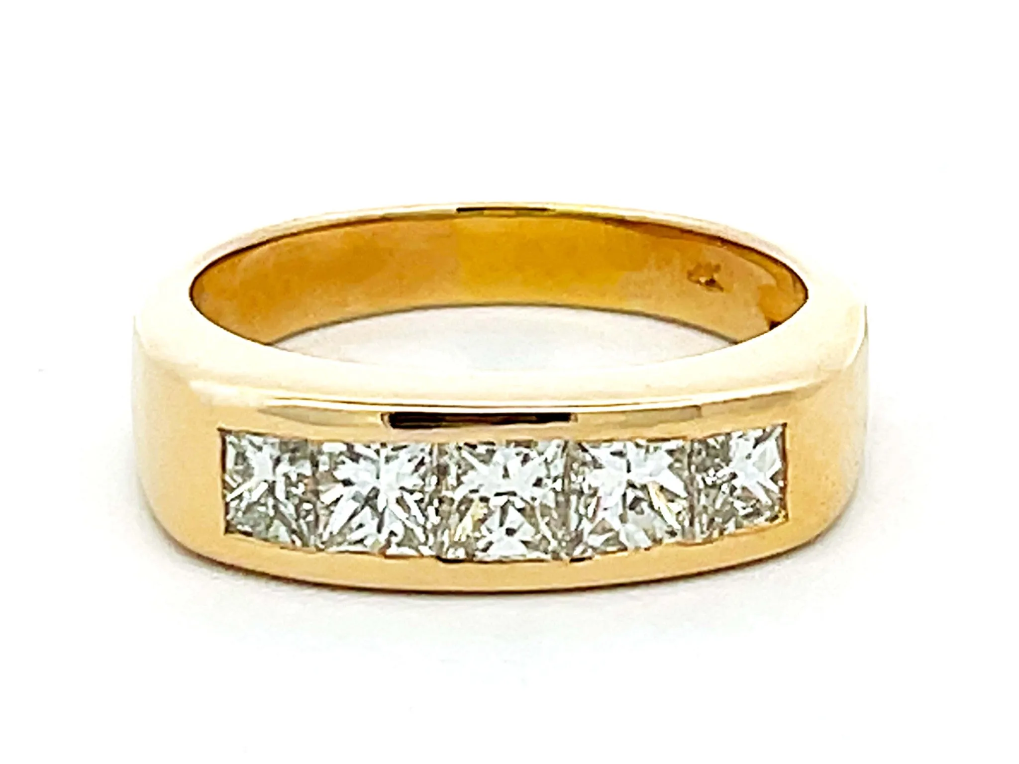 Mens 2 Carat 5 Princess Cut Diamond Band Ring in 14k Yellow Gold