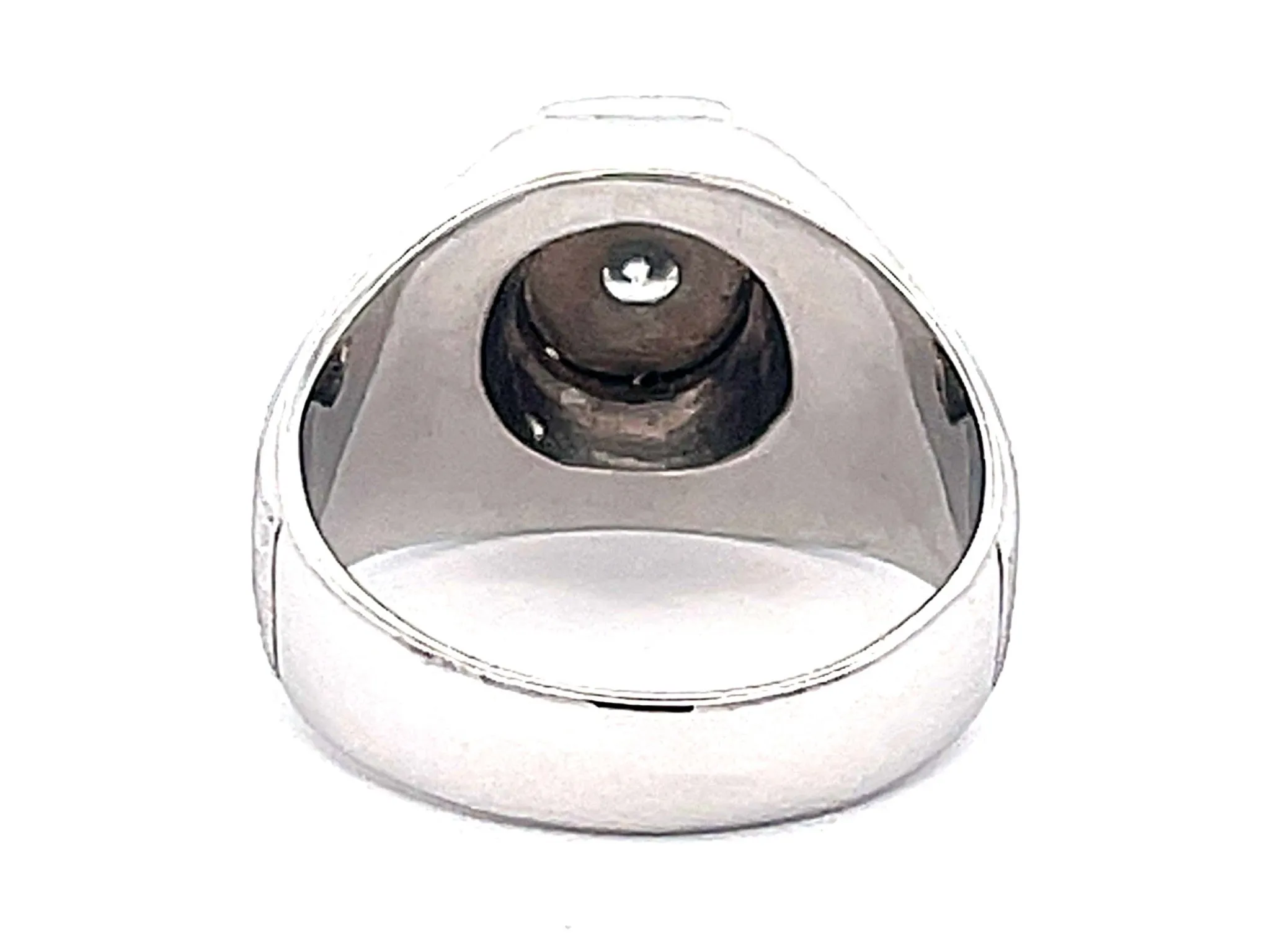 Mens Round Diamond Cluster Center Ring with Textured Shoulders in 14k White Gold