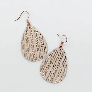 Metallic Rose Gold Rain Leather Teardrop Earrings