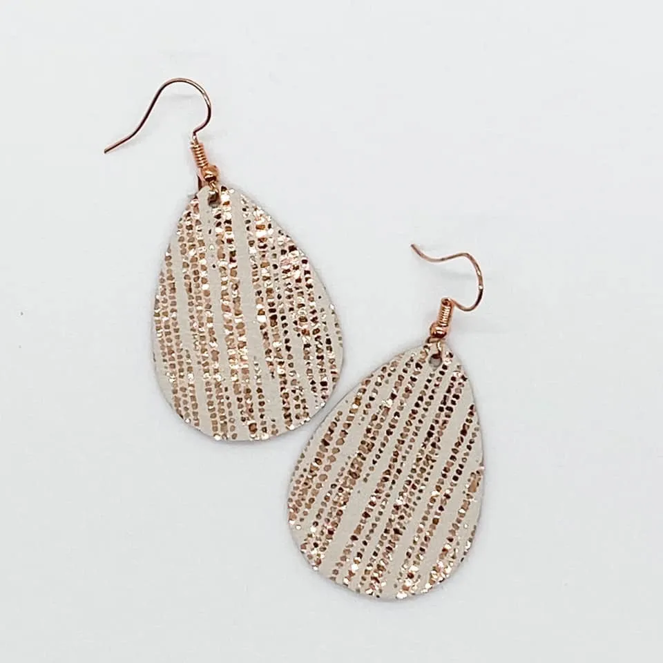 Metallic Rose Gold Rain Leather Teardrop Earrings