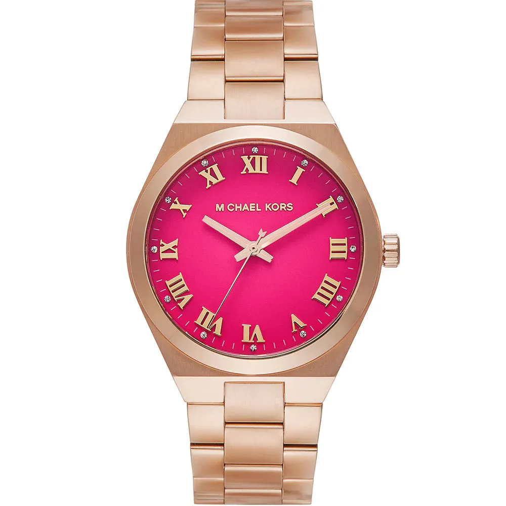 Michael Kors Lennox Ladies Pink Dial Rose Gold Watch