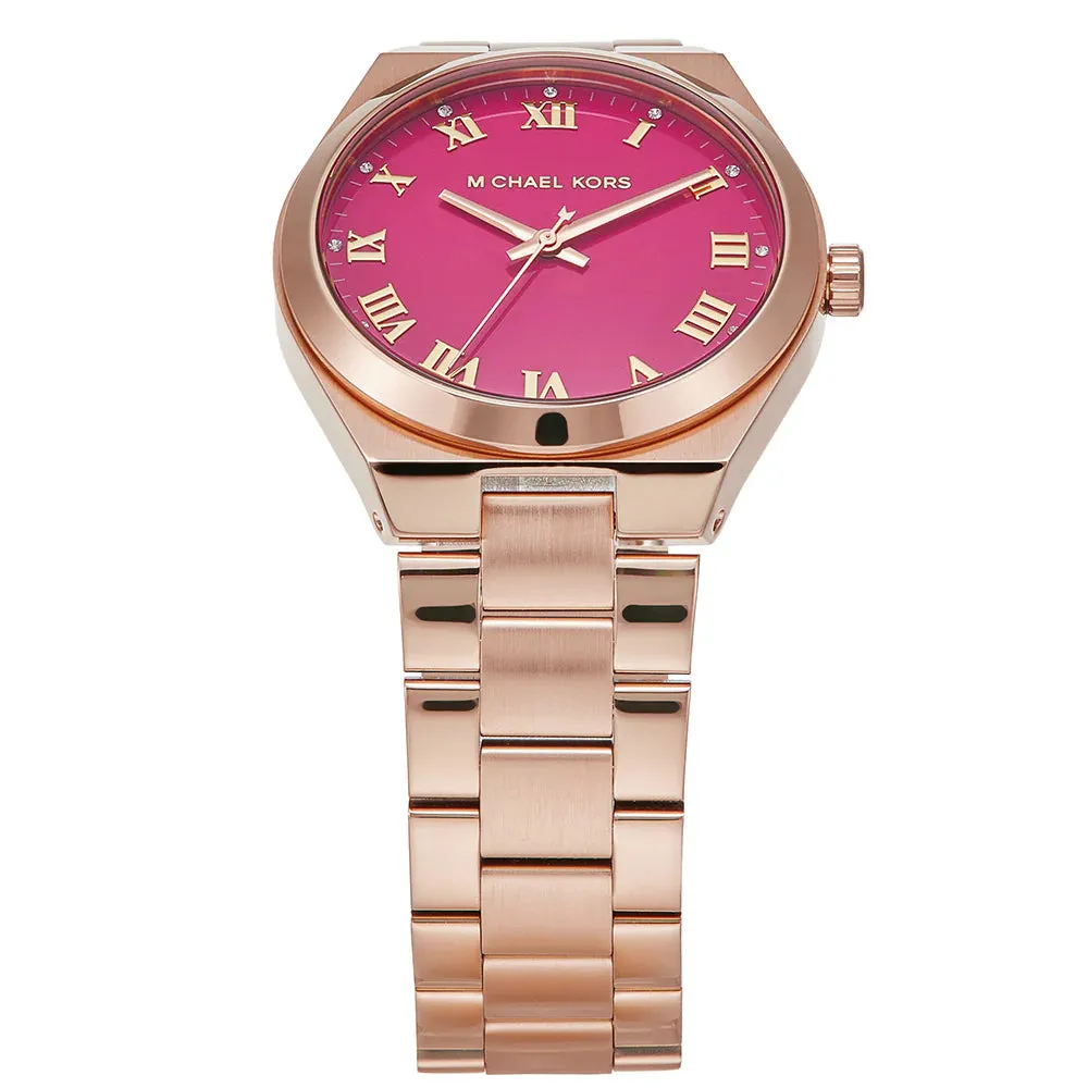 Michael Kors Lennox Ladies Pink Dial Rose Gold Watch