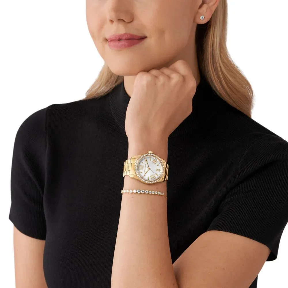 Michael Kors Lexington Ladies Three-Hand Gold Stainless Steel Watch and Jewellery Gift Set