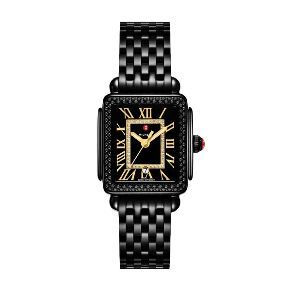 Michele Deco Madison Mid Noir Stainless Steel Diamond Watch - MWW06G000042
