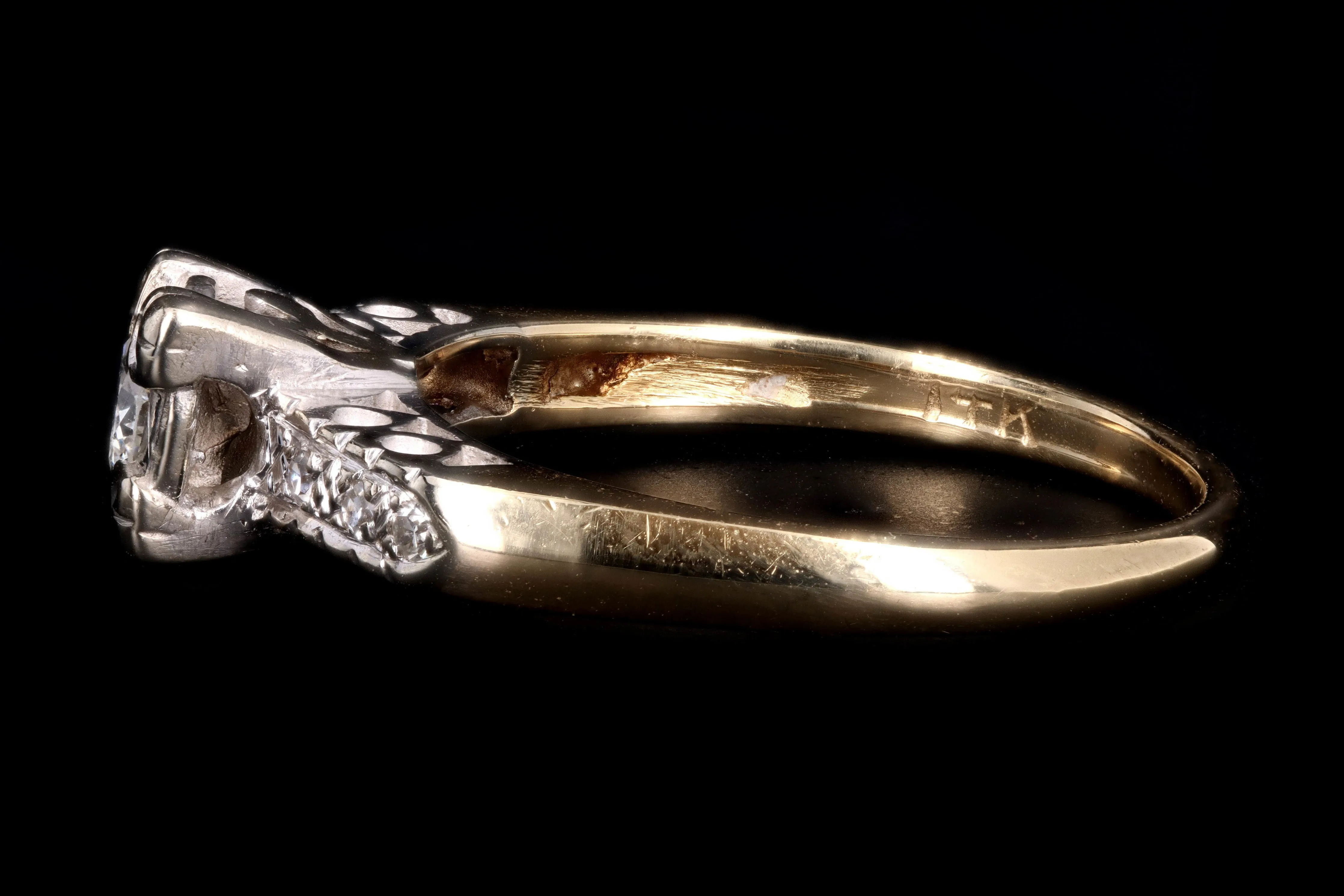Mid Century 14K Gold .20 Carat Transition Cut Diamond Engagement Ring