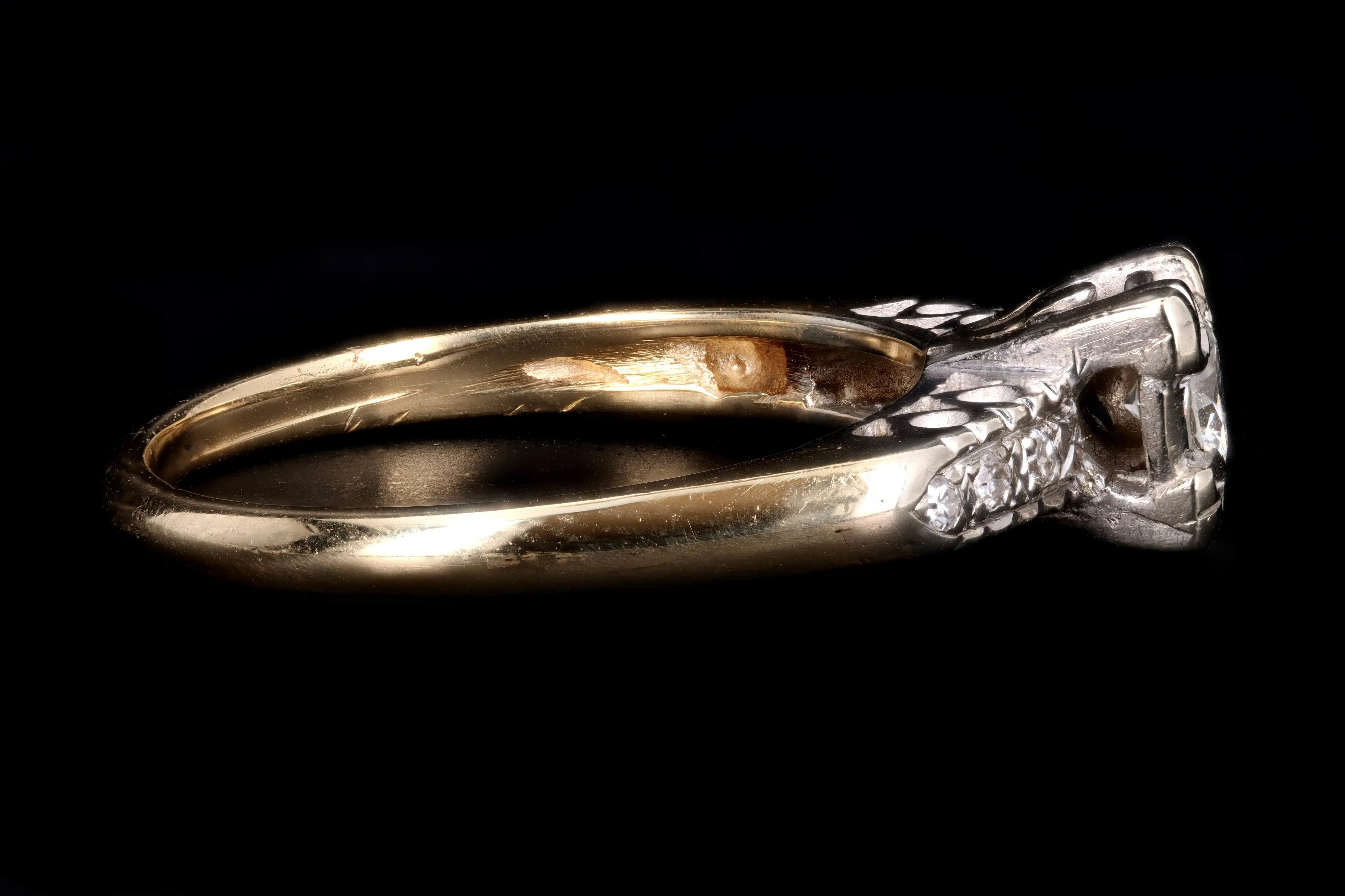 Mid Century 14K Gold .20 Carat Transition Cut Diamond Engagement Ring